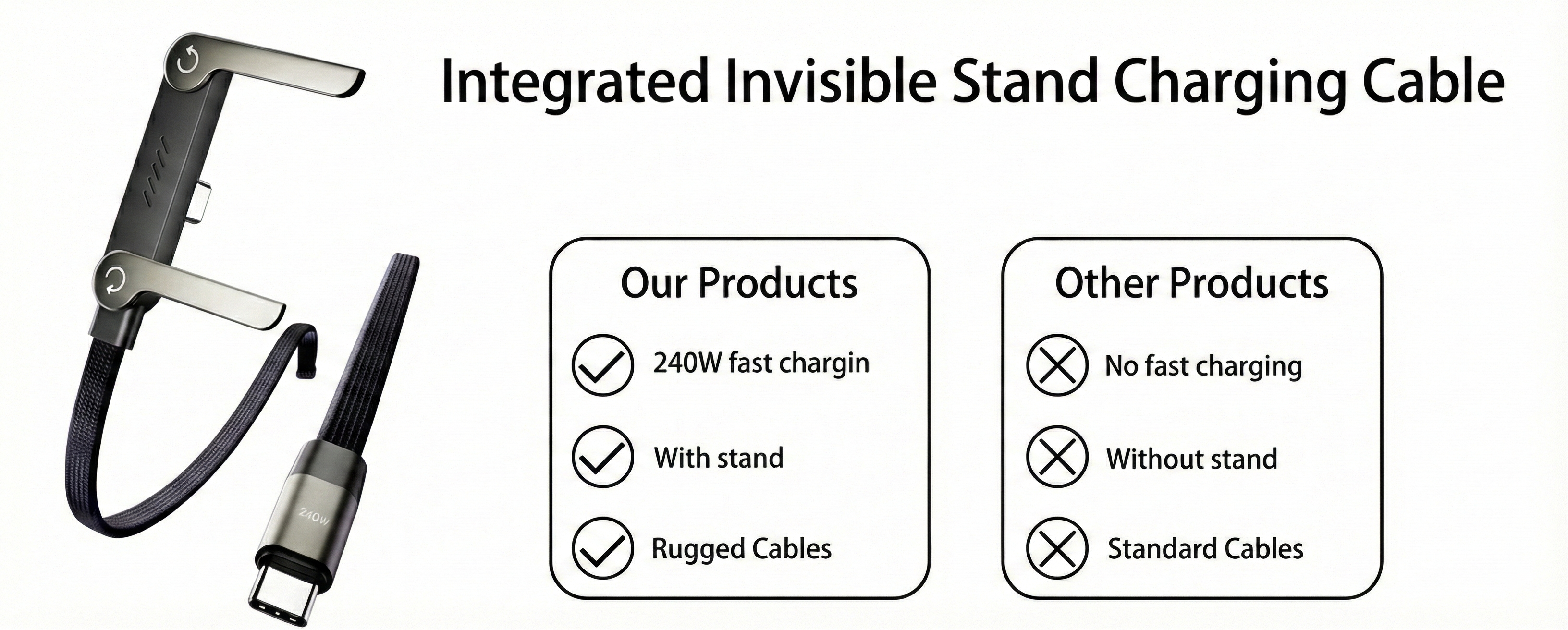 Type-C Fast Charging Cable with Built-In Stand
