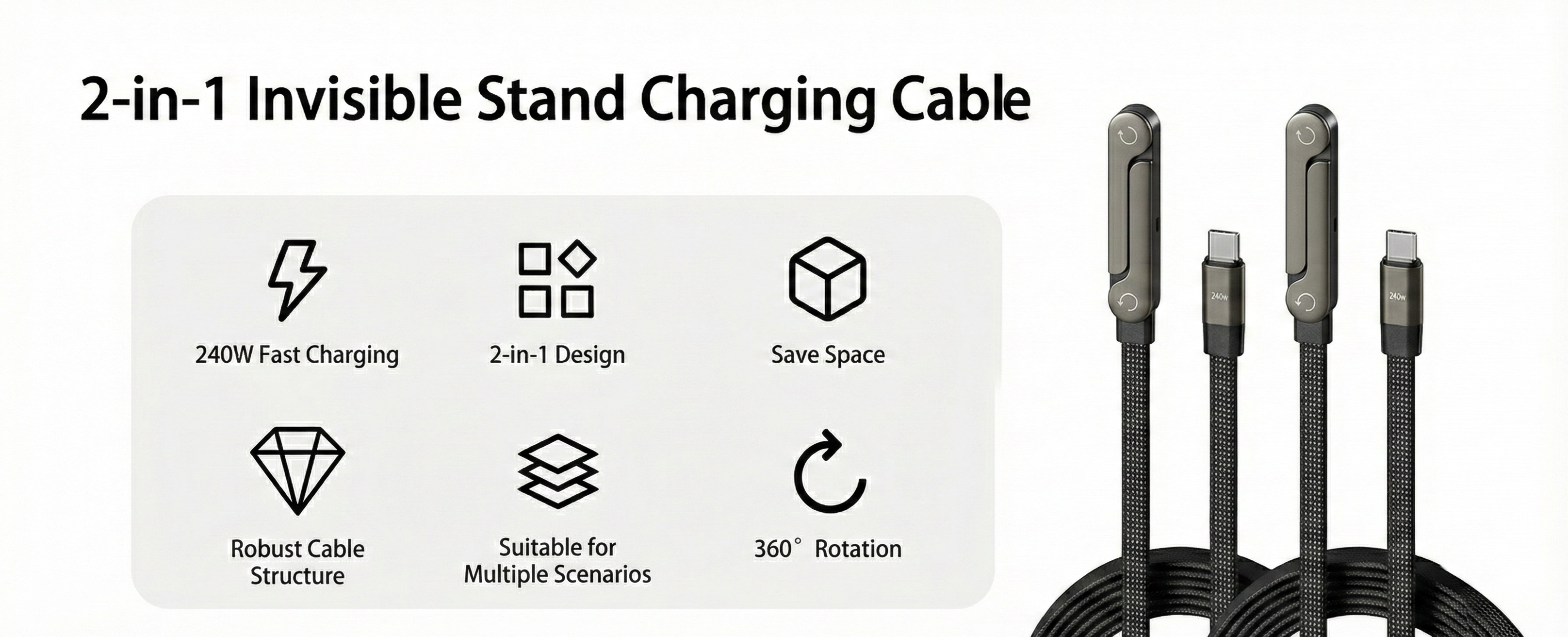 Type-C Fast Charging Cable with Built-In Stand